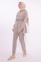 Tesettür giyim BEJ GÖMLEK YAKA PANTOLONLU TAKIM T 6574
