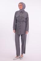 Tesettür giyim GRİ GÖMLEK YAKA PANTOLONLU TAKIM T 6574