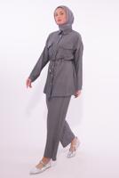 Tesettür giyim GRİ GÖMLEK YAKA PANTOLONLU TAKIM T 6574
