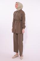 Tesettür giyim KAHVE TAŞLI PANTOLONLU TAKIM T 6674