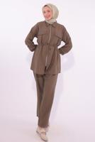 Tesettür giyim KAHVE TAŞLI PANTOLONLU TAKIM T 6674
