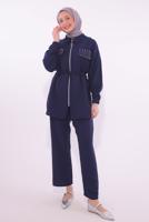 Tesettür giyim LACİVERT TAŞLI PANTOLONLU TAKIM T 6674