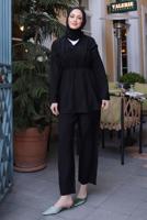 Hijab clothing BLACK ELASTIC WAIST PANTS SUIT T 6984