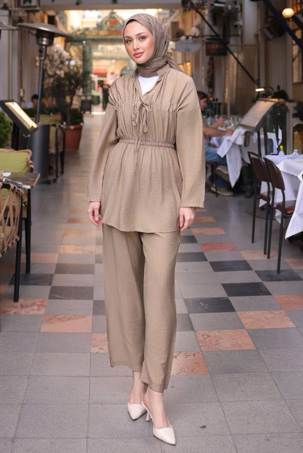 Vêtements hijab BEIGE COSTUME PANTALON À TAILLE ÉLASTIQUE T 6984 - TRENDTESETTÜR