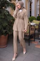 Hijab clothing BEIGE ELASTIC WAIST PANTS SUIT T 6984