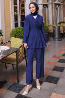 Hijab clothing NAVY BLUE ELASTIC WAIST PANTS SUIT T 6984
