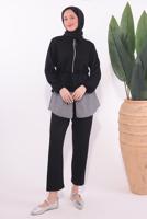 Tesettür giyim SİYAH ÇİZGİLİ PANTOLONLU TAKIM T 7074