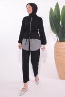 Tesettür giyim SİYAH ÇİZGİLİ PANTOLONLU TAKIM T 7074