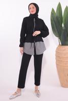 Tesettür giyim SİYAH ÇİZGİLİ PANTOLONLU TAKIM T 7074