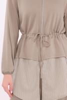 Tesettür giyim KAHVE ÇİZGİLİ PANTOLONLU TAKIM T 7074