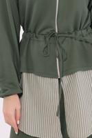 Tesettür giyim HAKİ ÇİZGİLİ PANTOLONLU TAKIM T 7074