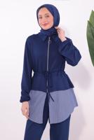 Tesettür giyim LACİVERT ÇİZGİLİ PANTOLONLU TAKIM T 7074