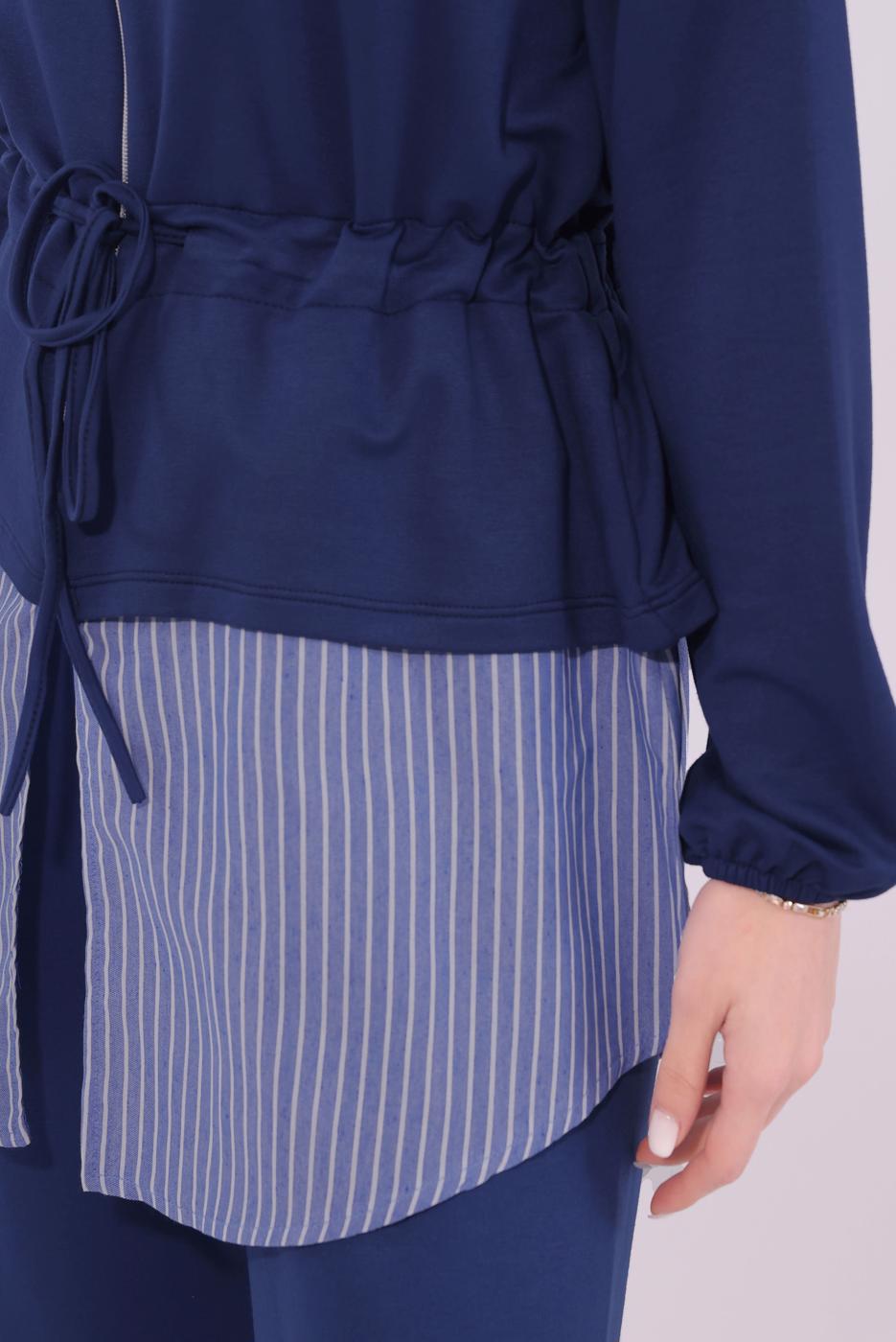 Tesettür giyim LACİVERT ÇİZGİLİ PANTOLONLU TAKIM T 7074