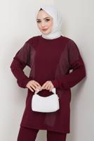 Tesettür giyim BORDO PANTOLONLU ÖRME TAKIM T 7075