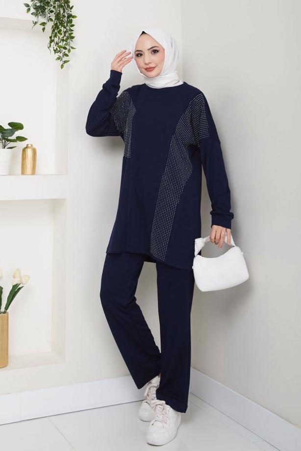 Vêtements hijab  GEM DETAILED PANTS SUIT T 7075 - TRENDTESETTÜR