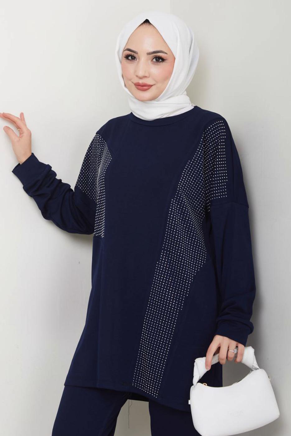 Vêtements hijab BLEU MARINE COSTUME PANTALON DÉTAILLÉ GEM T 7075
