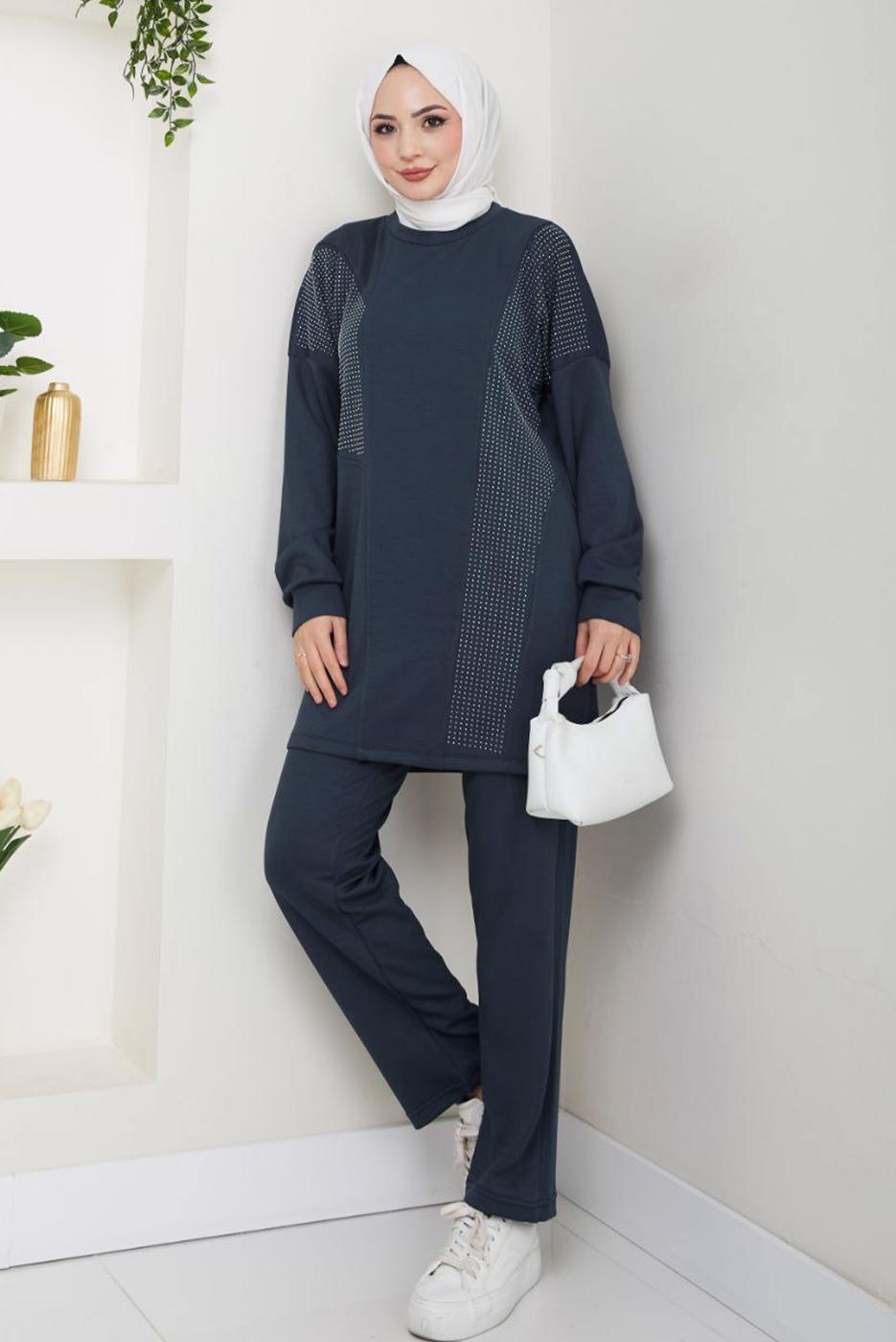 Vêtements hijab GRIS COSTUME PANTALON DÉTAILLÉ GEM T 7075