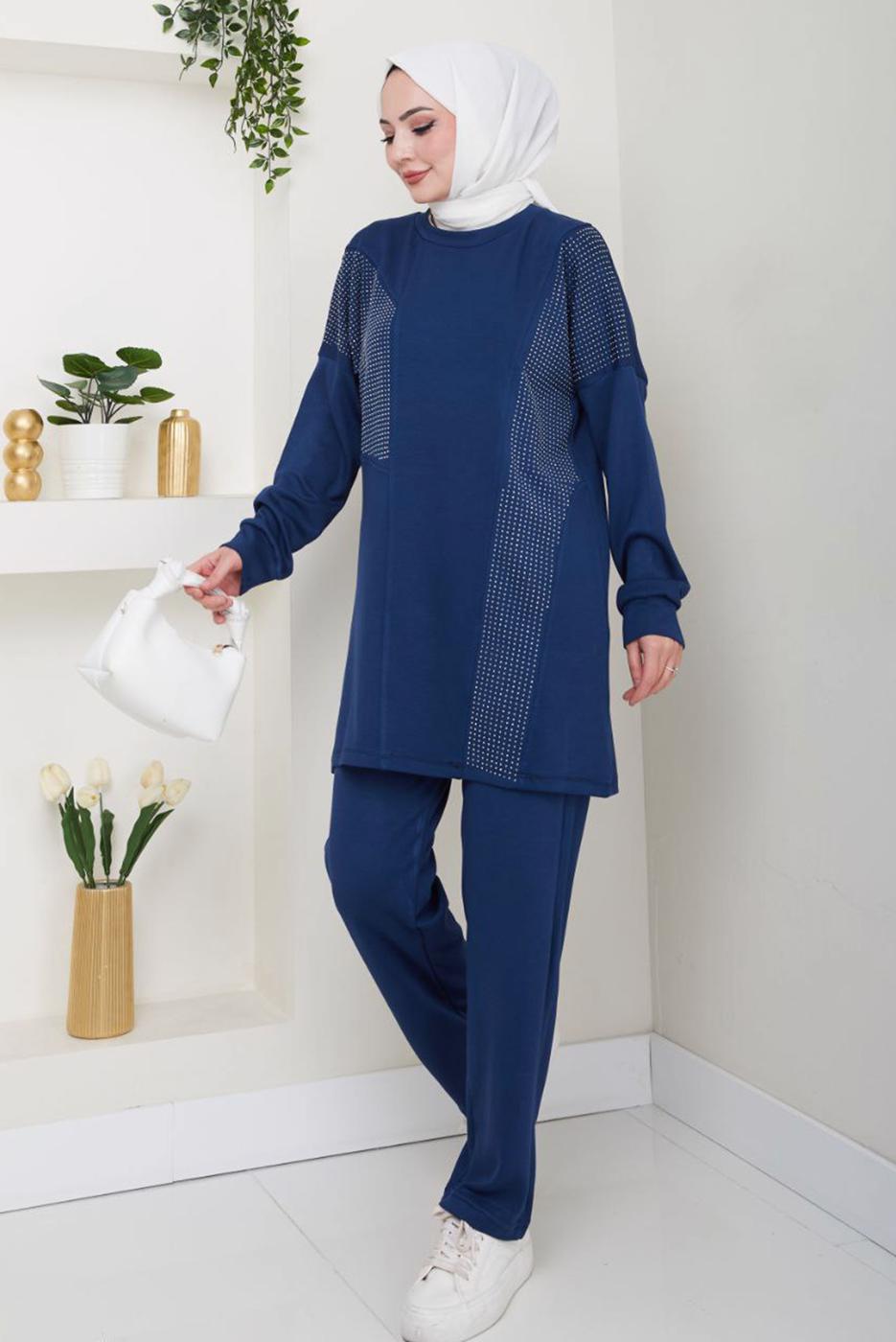 Vêtements hijab BLEU MARINE COSTUME PANTALON DÉTAILLÉ GEM T 7075