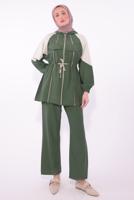 Tesettür giyim YEŞİL İKİ RENKLİ PANTOLONLU TAKIM T 7374