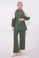 Tesettür giyim YEŞİL İKİ RENKLİ PANTOLONLU TAKIM T 7374