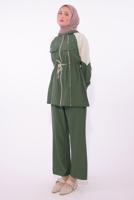 Tesettür giyim YEŞİL İKİ RENKLİ PANTOLONLU TAKIM T 7374