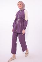 Tesettür giyim MOR İKİ RENKLİ PANTOLONLU TAKIM T 7374