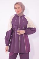 Tesettür giyim MOR İKİ RENKLİ PANTOLONLU TAKIM T 7374