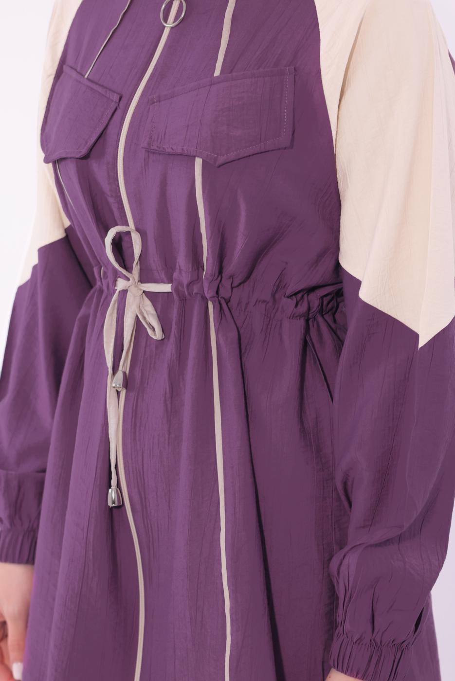 Tesettür giyim MOR İKİ RENKLİ PANTOLONLU TAKIM T 7374