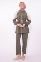 Tesettür giyim VİZON İKİ RENKLİ PANTOLONLU TAKIM T 7374