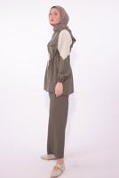 Tesettür giyim VİZON İKİ RENKLİ PANTOLONLU TAKIM T 7374