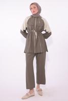 Tesettür giyim VİZON İKİ RENKLİ PANTOLONLU TAKIM T 7374