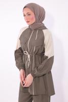 Tesettür giyim VİZON İKİ RENKLİ PANTOLONLU TAKIM T 7374