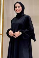 Tesettür giyim SİYAH ŞALLI PANTOLONLU TAKIM T 7393