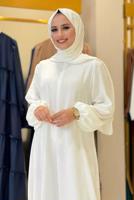 Tesettür giyim EKRU ŞALLI PANTOLONLU TAKIM T 7393