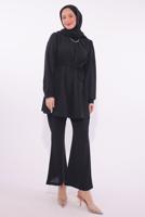 Tesettür giyim SİYAH KOLYE DETAYLI PANTOLONLU TAKIM T 7674