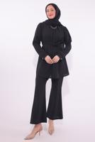 Tesettür giyim SİYAH KOLYE DETAYLI PANTOLONLU TAKIM T 7674