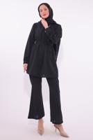 Tesettür giyim SİYAH KOLYE DETAYLI PANTOLONLU TAKIM T 7674