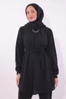 Tesettür giyim SİYAH KOLYE DETAYLI PANTOLONLU TAKIM T 7674