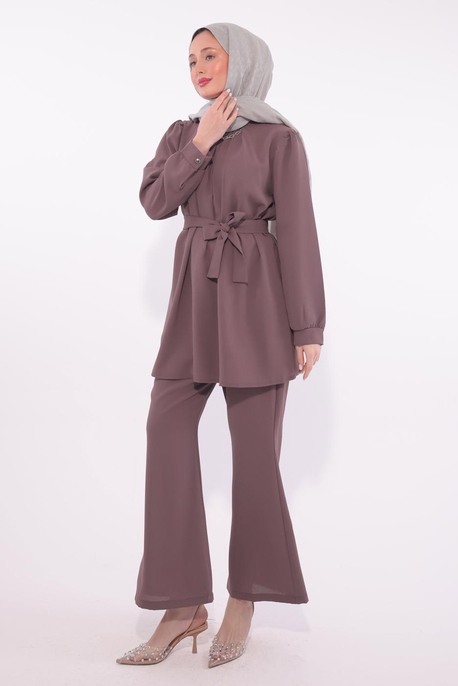 Tesettür giyim MÜRDÜM KOLYE DETAYLI PANTOLONLU TAKIM T 7674