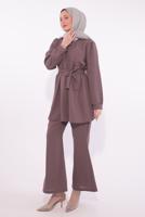 Tesettür giyim MÜRDÜM KOLYE DETAYLI PANTOLONLU TAKIM T 7674