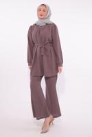 Tesettür giyim MÜRDÜM KOLYE DETAYLI PANTOLONLU TAKIM T 7674