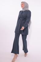 Tesettür giyim GRİ KOLYE DETAYLI PANTOLONLU TAKIM T 7674