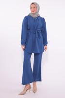 Tesettür giyim LACİVERT KOLYE DETAYLI PANTOLONLU TAKIM T 7674