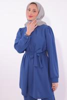 Tesettür giyim LACİVERT KOLYE DETAYLI PANTOLONLU TAKIM T 7674