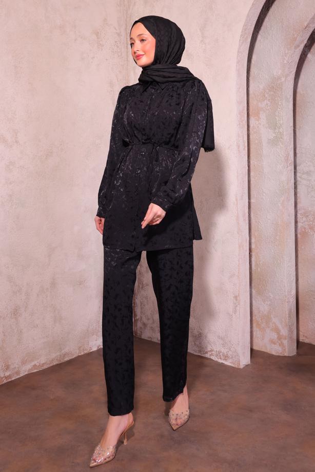 Vêtements hijab NOIR COSTUME PANTALON JACQUARD T 7874 - TRENDTESETTÜR
