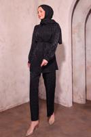 Tesettür giyim SİYAH PANTOLONLU JAKAR TAKIM T 7874