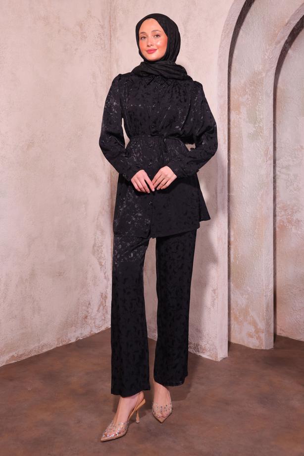 Vêtements hijab NOIR COSTUME PANTALON JACQUARD T 7874 - TRENDTESETTÜR