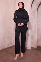 Tesettür giyim SİYAH PANTOLONLU JAKAR TAKIM T 7874