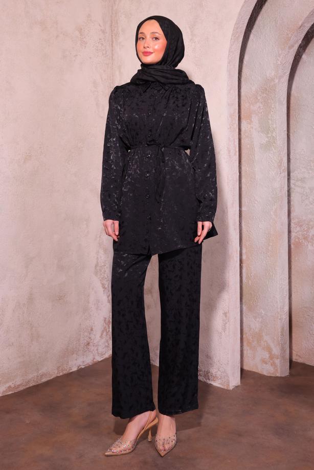 Vêtements hijab NOIR COSTUME PANTALON JACQUARD T 7874 - TRENDTESETTÜR