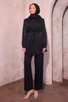 Tesettür giyim SİYAH PANTOLONLU JAKAR TAKIM T 7874